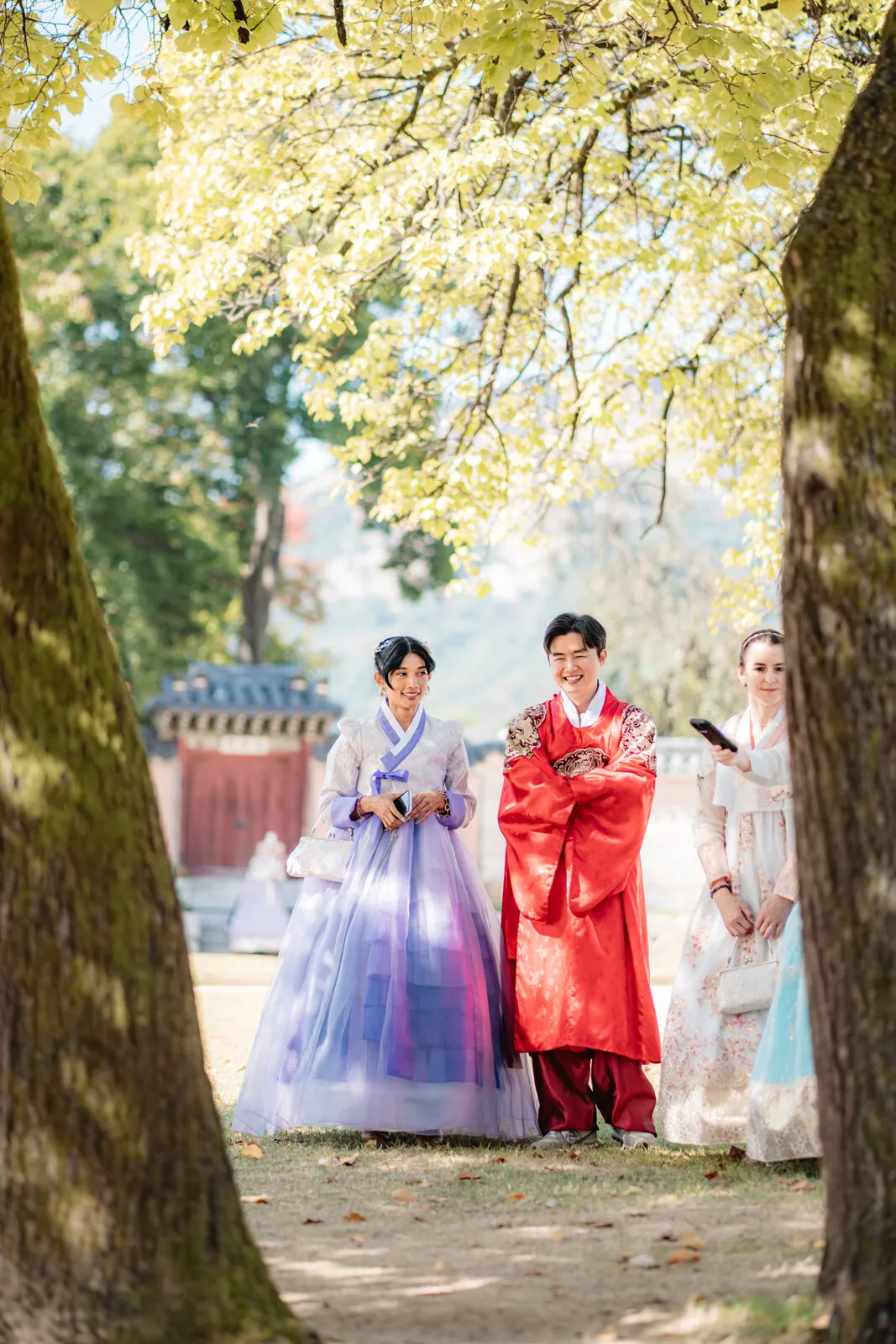 Hoon with a student in hanbok