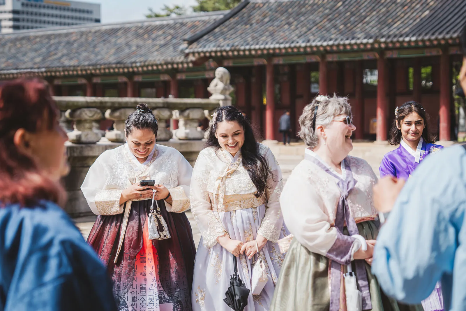 Students smiling in hanbok