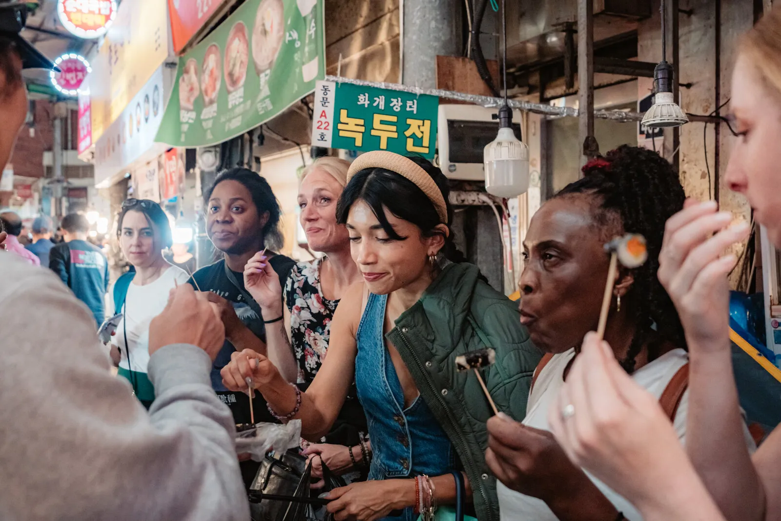 Students exploring a Korean market